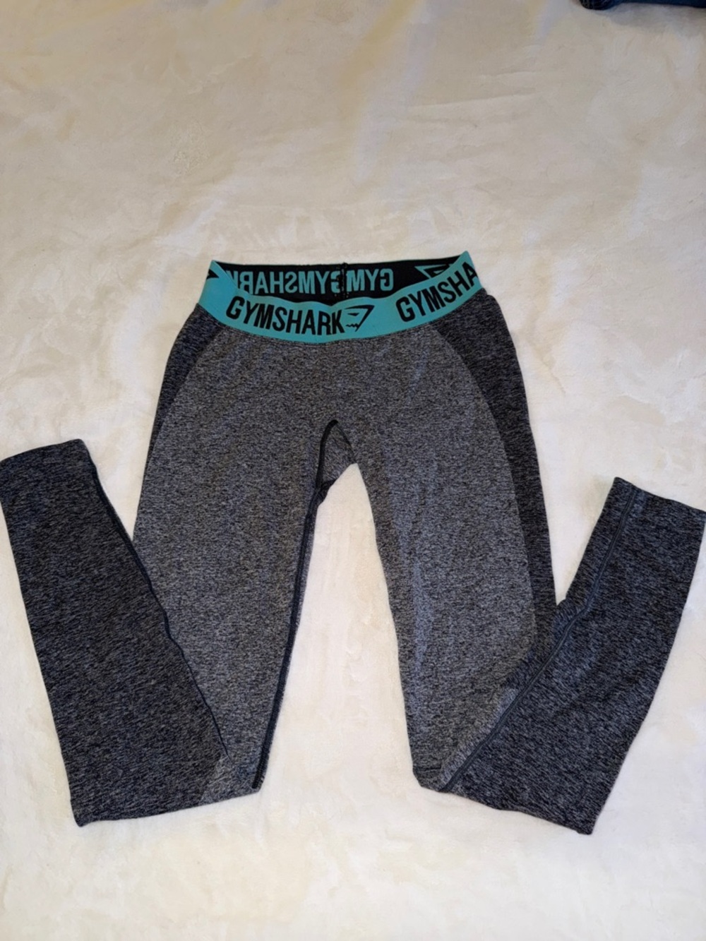 Gymshark Gray Leggings with Teal Logo Waistband